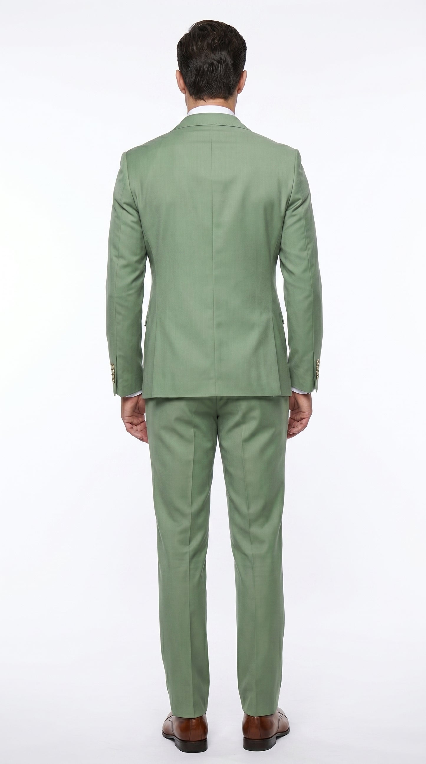 Rossiman Men’s Sage Green Double Breasted Suit with Gold Buttons, Slim Fit Lightweight Summer Suit