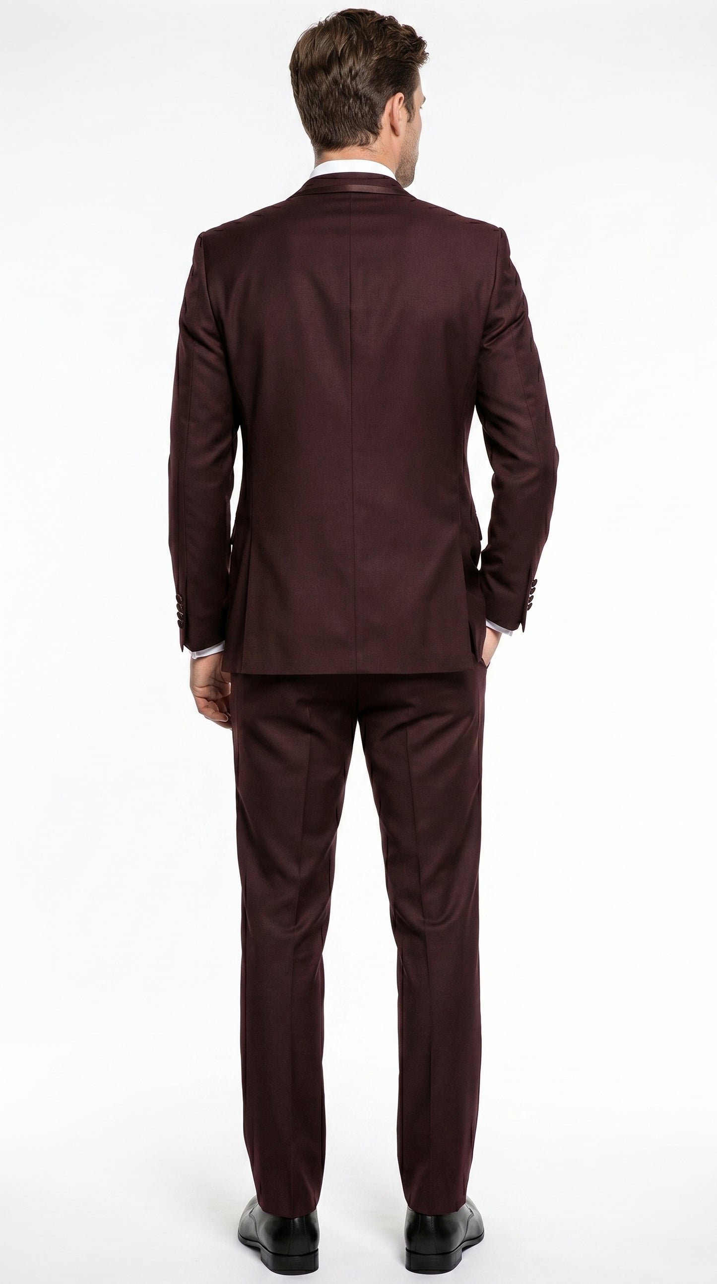Men’s Brown Slim Fit 2 Piece Tuxedo with Satin Peak Lapel, Formal Wedding Prom Suit