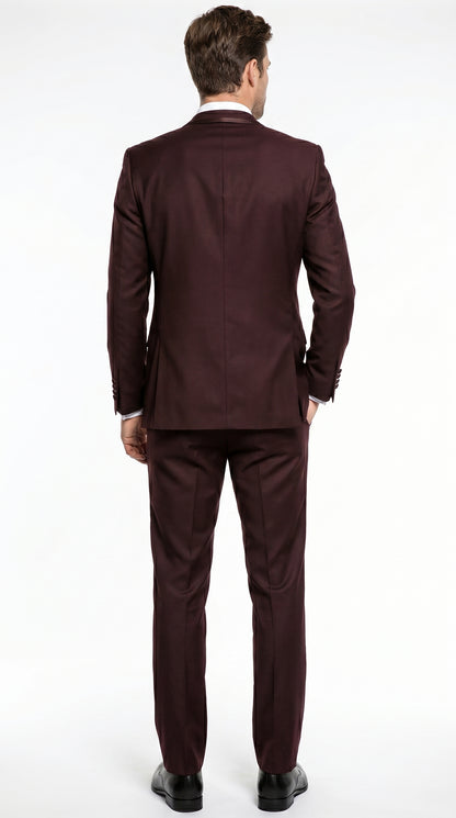 Men’s Brown Slim Fit 2 Piece Tuxedo with Satin Peak Lapel, Formal Wedding Prom Suit