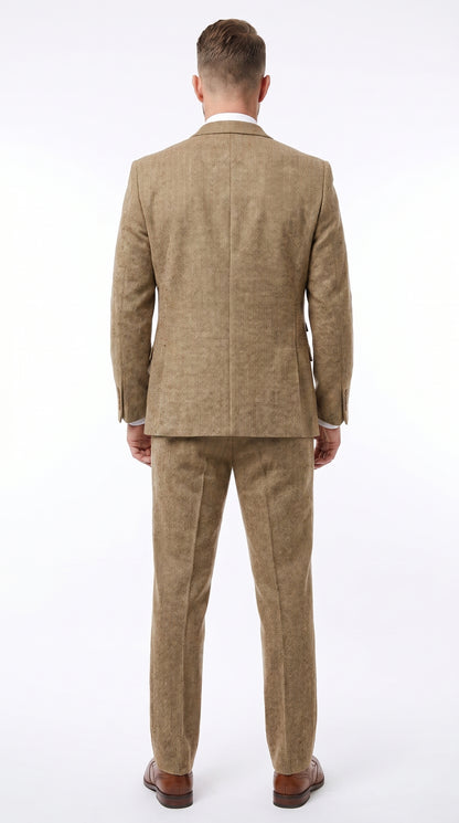 Men’s Great Gatsby Tobey Maguire Inspired Tan Suit with Brown Vest, 1920s Costume Outfit
