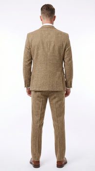 Men’s Great Gatsby Tobey Maguire Inspired Tan Suit with Brown Vest, 1920s Costume Outfit