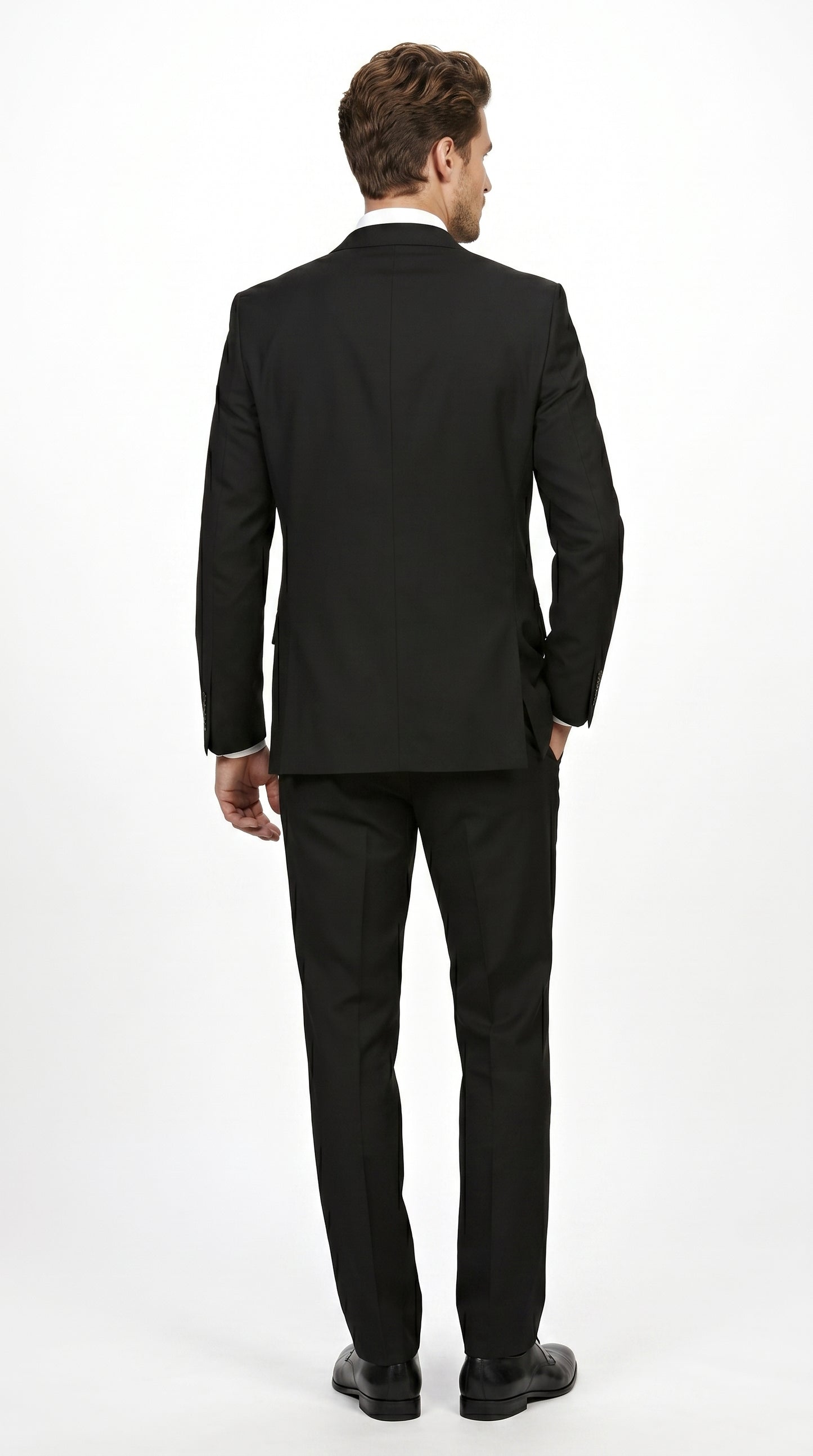 Men’s Black 2 Piece Slim Fit Business Suit with Wide Fish Cut Styling