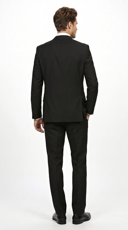 Men’s Black 2 Piece Slim Fit Business Suit with Wide Fish Cut Styling