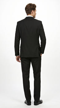 Men’s Black 2 Piece Slim Fit Business Suit with Wide Fish Cut Styling