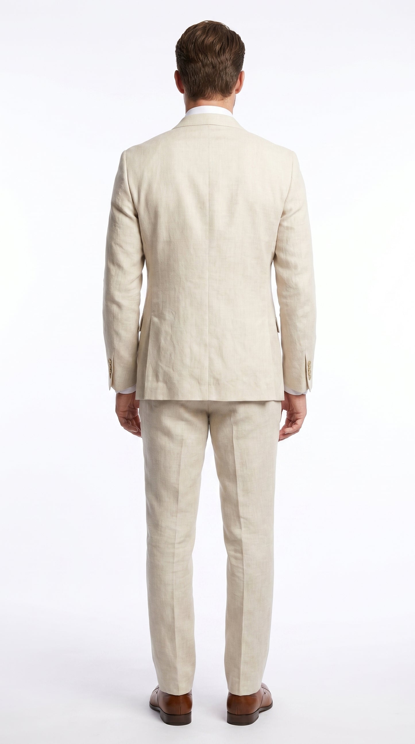 Men’s Natural Linen 2 Piece Suit with Side Vents, Two Button Regular Fit Summer Dress Suit