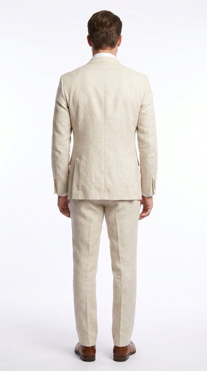 Men’s Natural Linen 2 Piece Suit with Side Vents, Two Button Regular Fit Summer Dress Suit