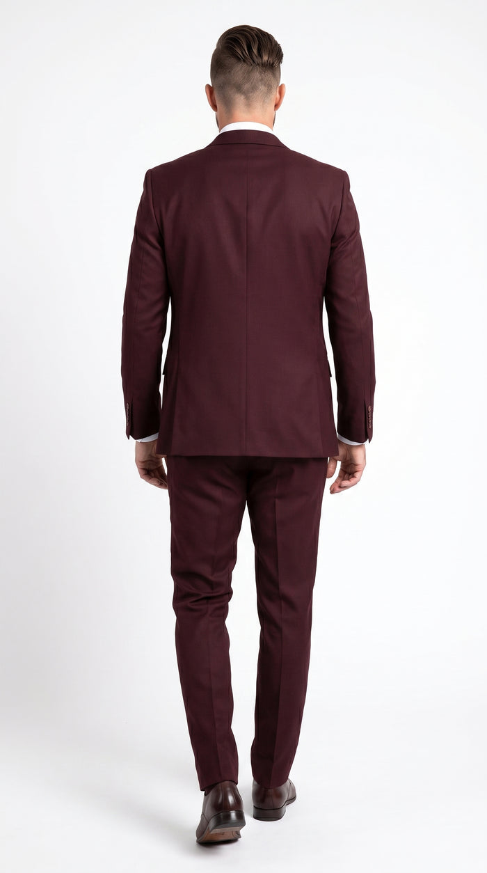 Men’s Burgundy Regular Fit Suit with Vest, Formal Wedding Prom Dress Suit Modern Fit