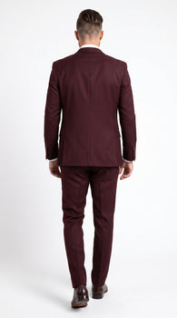 Men’s Burgundy Regular Fit Suit with Vest, Formal Wedding Prom Dress Suit