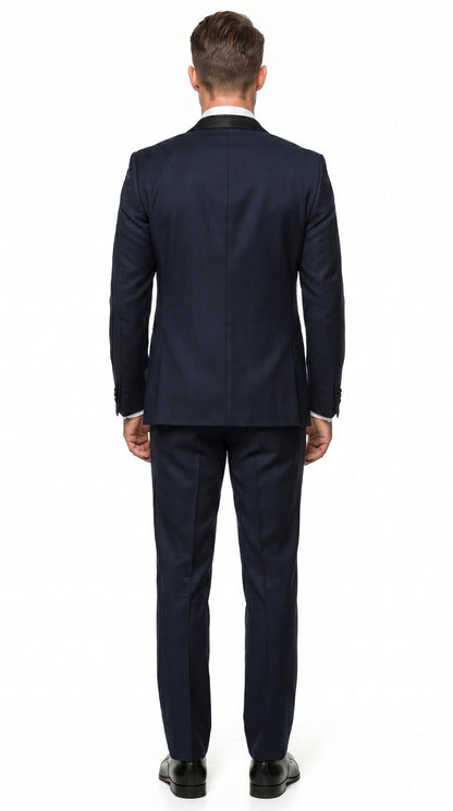 Alberto Nardoni Men’s Black Super 150s Wool Tuxedo with Peak Lapel, Double Breasted Vest and Flat Front Pants