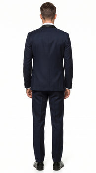 Alberto Nardoni Men’s Black Super 150s Wool Tuxedo with Peak Lapel, Double Breasted Vest and Flat Front Pants