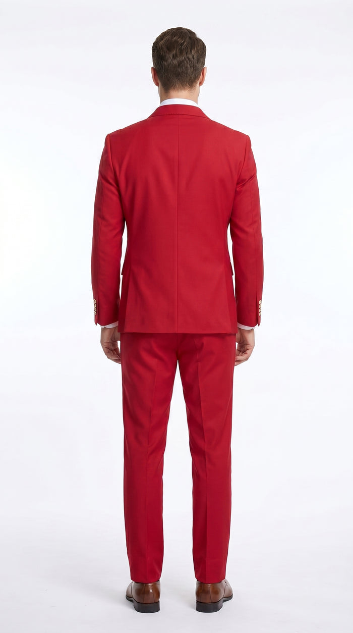 Rossi Man Milano RM1191 Men’s Red Double Breasted Suit with Gold Buttons, Formal Wedding Prom Suit Modern Fit