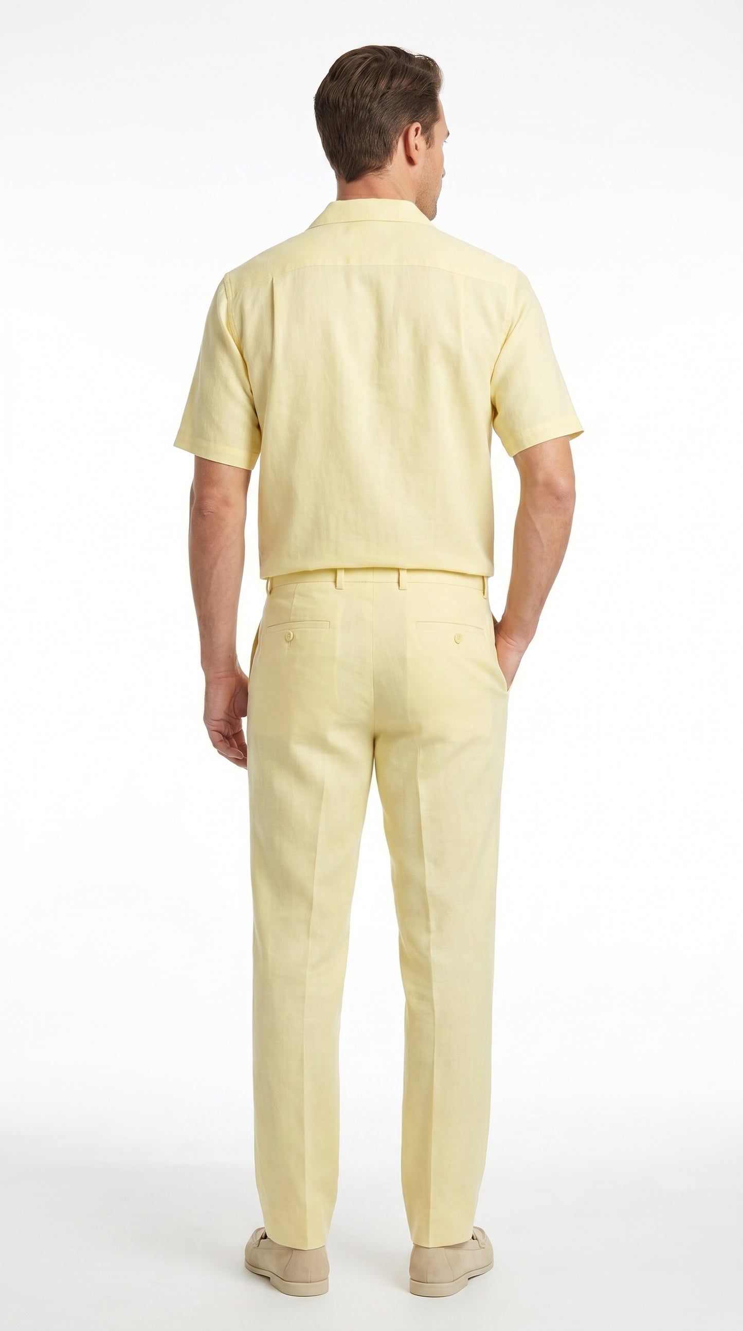 Men’s Cream 100% Linen Walking Suit, Short Sleeve Shirt and Matching Pants Casual Summer Set