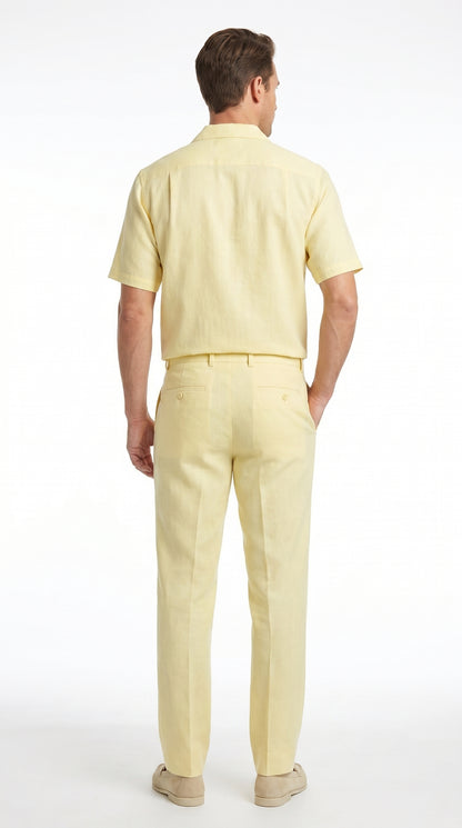 Men’s Cream 100% Linen Walking Suit, Short Sleeve Shirt and Matching Pants Casual Summer Set