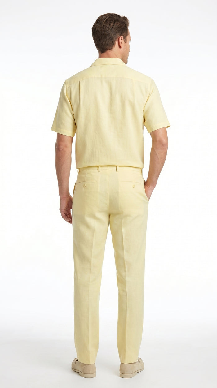 Men’s Cream 100% Linen Walking Suit, Short Sleeve Shirt and Matching Pants Casual Summer Set
