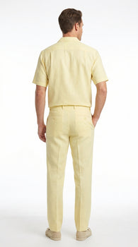 Men’s Cream 100% Linen Walking Suit, Short Sleeve Shirt and Matching Pants Casual Summer Set