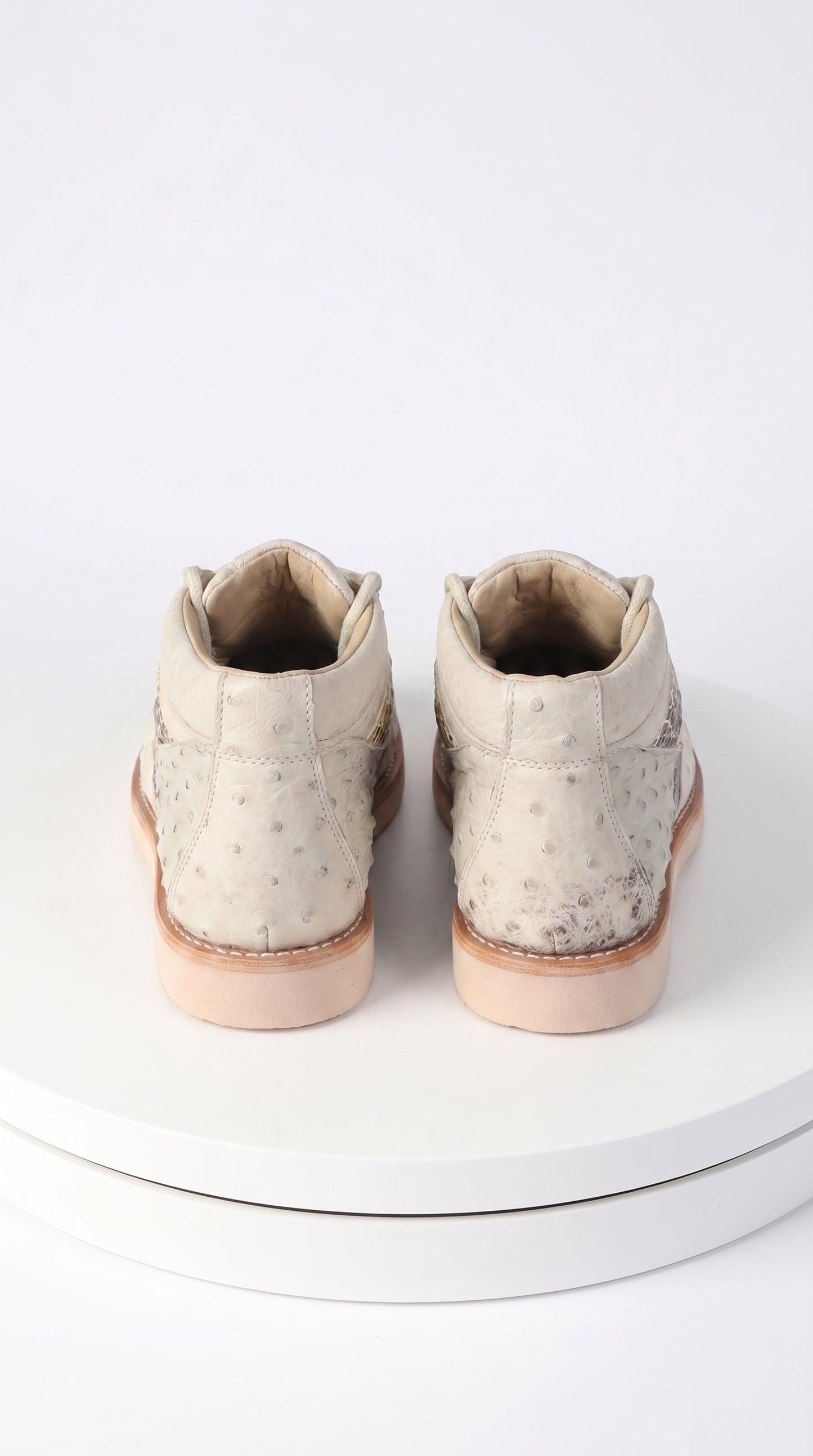 Men’s Los Altos Natural Caiman and Ostrich Skin Casual Sneakers, Exotic Leather Lace Up Shoes