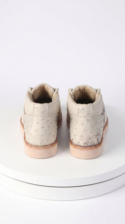 Men’s Los Altos Natural Caiman and Ostrich Skin Casual Sneakers, Exotic Leather Lace Up Shoes