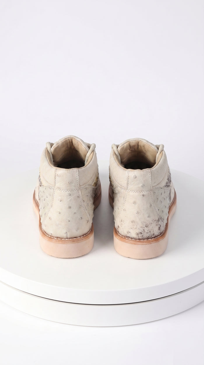 Men’s Los Altos Natural Caiman and Ostrich Skin Casual Sneakers, Exotic Leather Lace Up Shoes