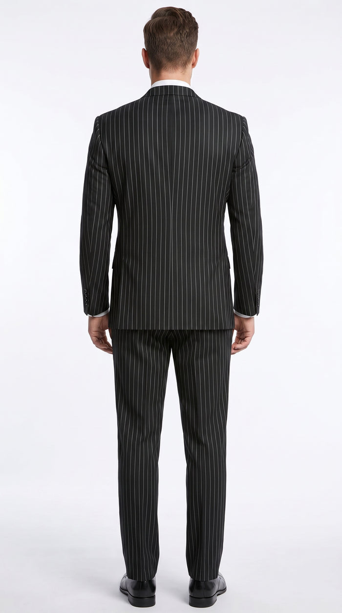 Men’s Black Double Breasted Bold Pinstripe Suit – Gangster Style Formal Dress Suit Modern Fit