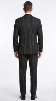 Men’s Black Double Breasted Bold Pinstripe Suit – Gangster Style Formal Dress Suit