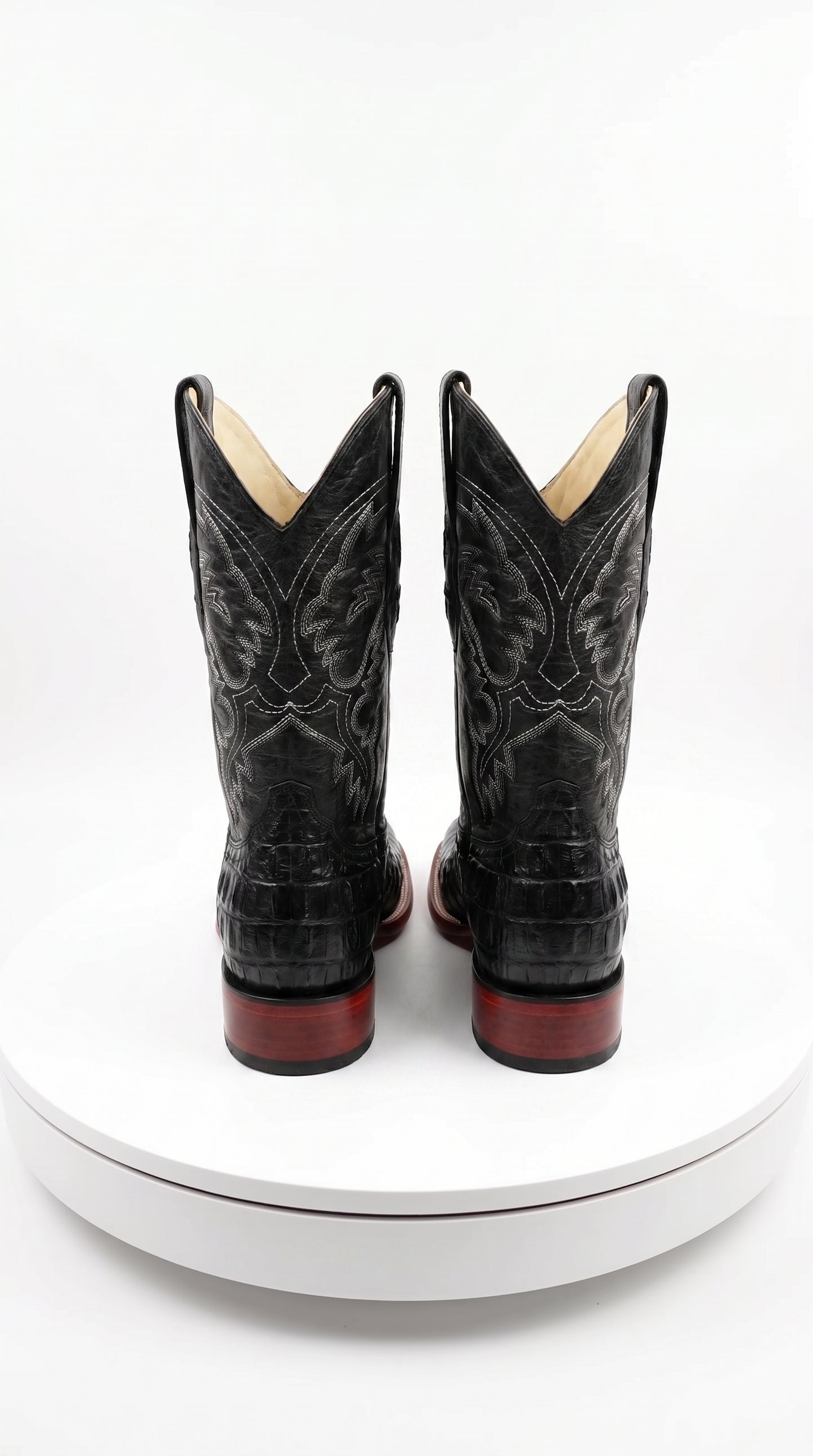 Men’s Black Caiman Square Toe Cowboy Boots, Exotic Western Dress Boots