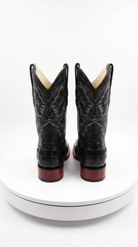 Men’s Black Caiman Square Toe Cowboy Boots, Exotic Western Dress Boots