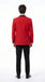 Men’s Red Prom Tuxedo Suit with Vest and Black Trim, Formal Wedding Dinner Suit