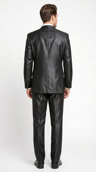 Men’s Vitali Black Sharkskin 2 Button Suit, Formal Wedding Business Dress Suit Set