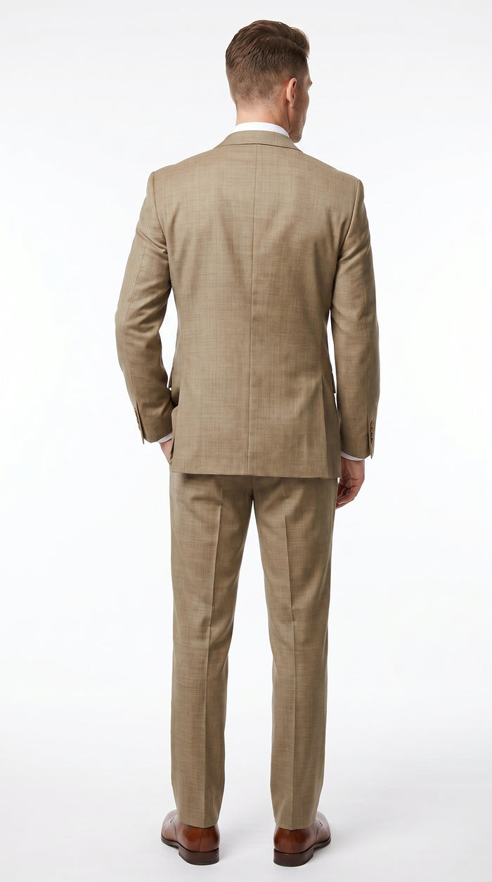 Men’s Champagne Gold Sharkskin Suit, Formal Wedding Church Business Dress Suit Set