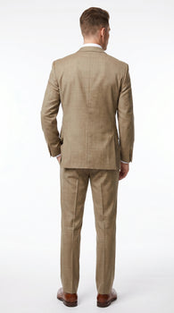 Men’s Champagne Gold Sharkskin Suit, Formal Wedding Church Business Dress Suit Set