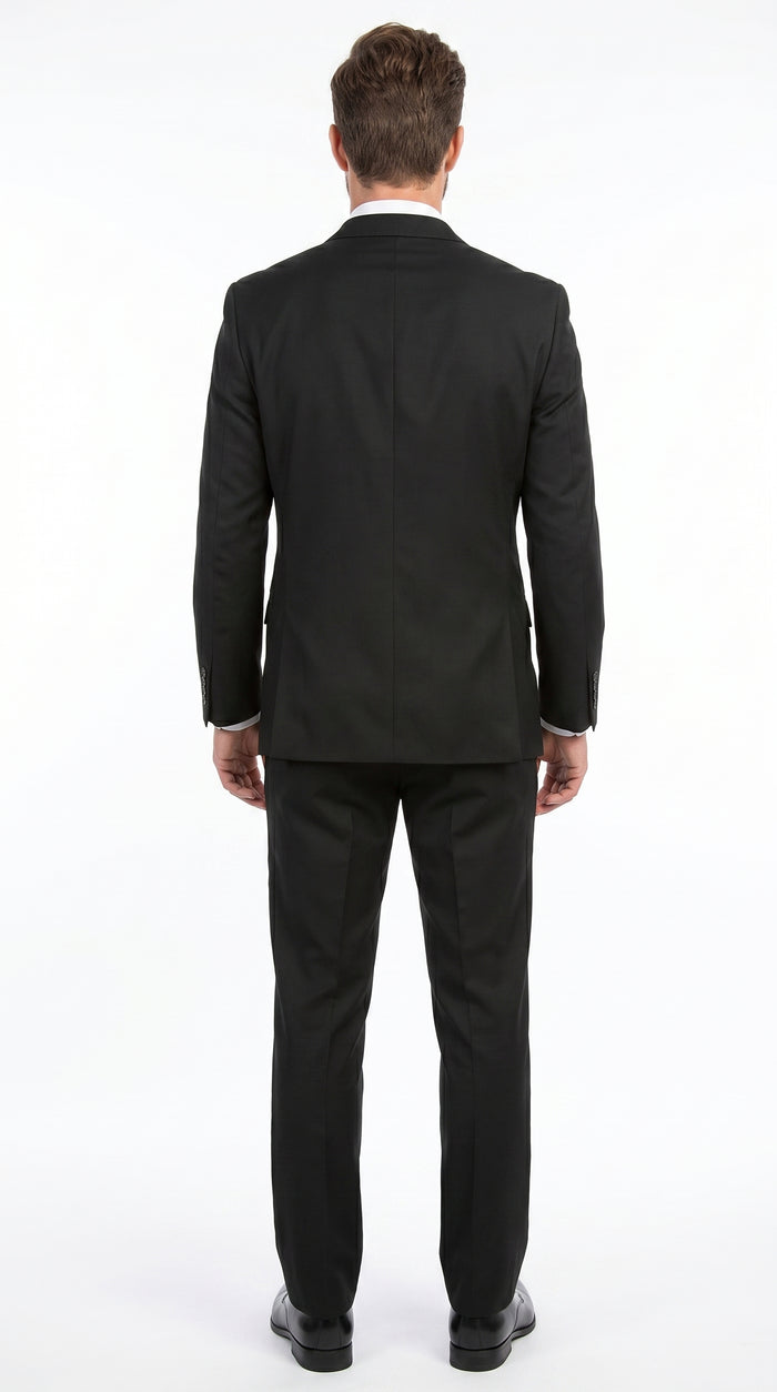 Men’s Black 2 Button Poplin Suit, Formal Wedding Business Church Dress Suit Set Modern Fit