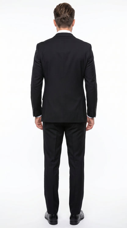 Men’s Black 3 Piece 2 Button Suit, Vested Formal Wedding Business Dress Suit Set