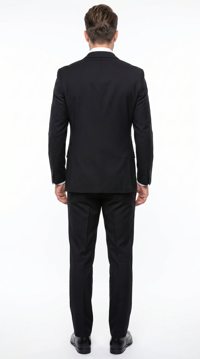 Men’s Black 3 Piece 2 Button Suit, Vested Formal Wedding Business Dress Suit Set