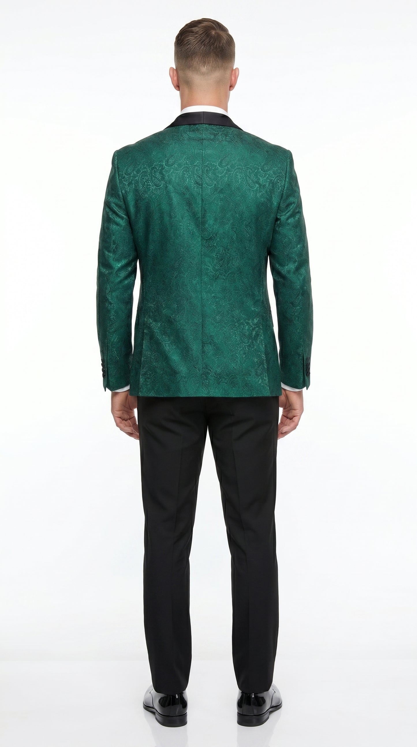 Men’s Hunter Green Textured Pattern  Suit with Black Shawl Lapel, Formal Wedding Prom Suit Modern Fit