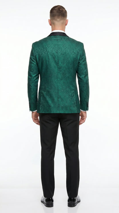 Men’s Hunter Green Textured Pattern  Suit with Black Shawl Lapel, Formal Wedding Prom Suit Modern Fit