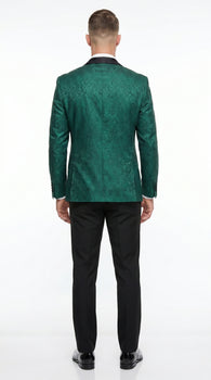 Men’s Hunter Green Textured Pattern Modern Fit Suit with Black Shawl Lapel, Formal Wedding Prom Suit