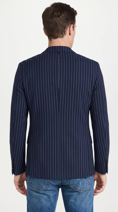 Men’s Navy Blue Chalk Pinstripe Blazer Sport Coat – 1920s Gangster Style Dress Jacket