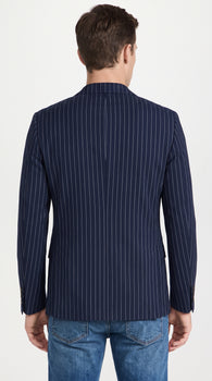 Men’s Navy Blue Chalk Pinstripe Blazer Sport Coat – 1920s Gangster Style Dress Jacket
