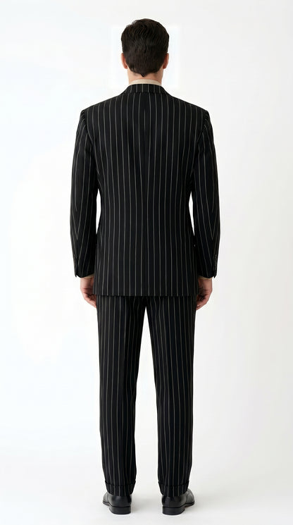 Men’s Black Pinstripe Double Breasted Suit, Super 120s Acrylic Rayon Formal Dress Suit Modern Fit