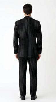 Men’s Black Pinstripe Double Breasted Suit, Super 120s Acrylic Rayon Formal Dress Suit
