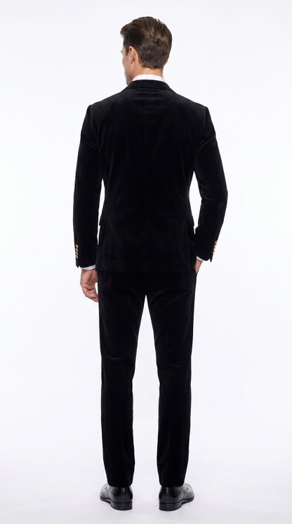 Men’s Rossi Man Zeus Black Velvet Double Breasted Tuxedo Suit, Formal Wedding Prom Dinner Suit Set