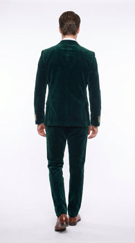 Men’s Rossi Man Zeus Emerald Green Velvet Double Breasted Tuxedo Suit, Formal Wedding Prom Dinner Suit
