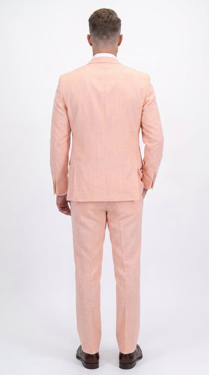 Men’s Peach Light Orange Blush 3 Piece Summer Suit with 2 Button Jacket and Ticket Pocket
