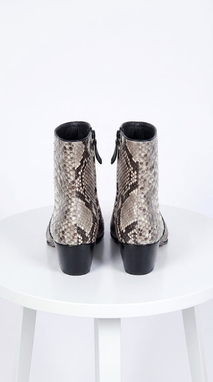 Men’s Natural Python Charro Ankle Boots, Original Full Python Skin LAB Western Dress Boots