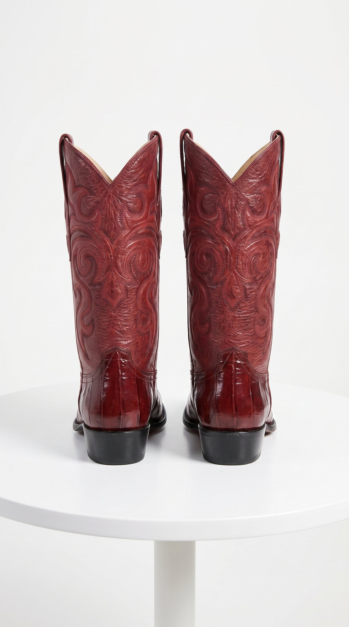 Men’s Burgundy Eel Skin Western Boots, Original Puntal Toe Cowboy Dress Boots