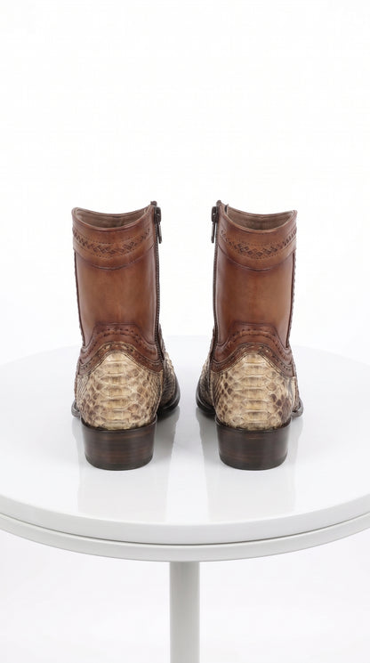 Men’s Los Altos Oryx Python Skin Short Boots, Original Python European Toe Western Dress Boots