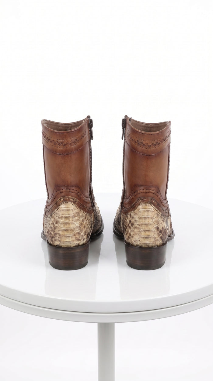 Men’s Los Altos Oryx Python Skin Short Boots, Original Python European Toe Western Dress Boots