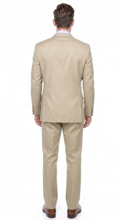 Renoi Designer 203-11 Men’s Light Tan 2 Piece Suit, Single Breasted Notch Lapel Formal Dress Suit Modern Fit