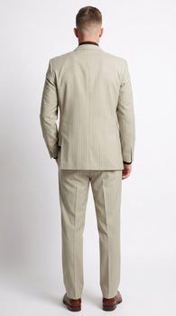 Men’s Tan Beige Pinstripe 3 Piece Vested Suit, 2 Button Formal Wedding Business Dress Suit