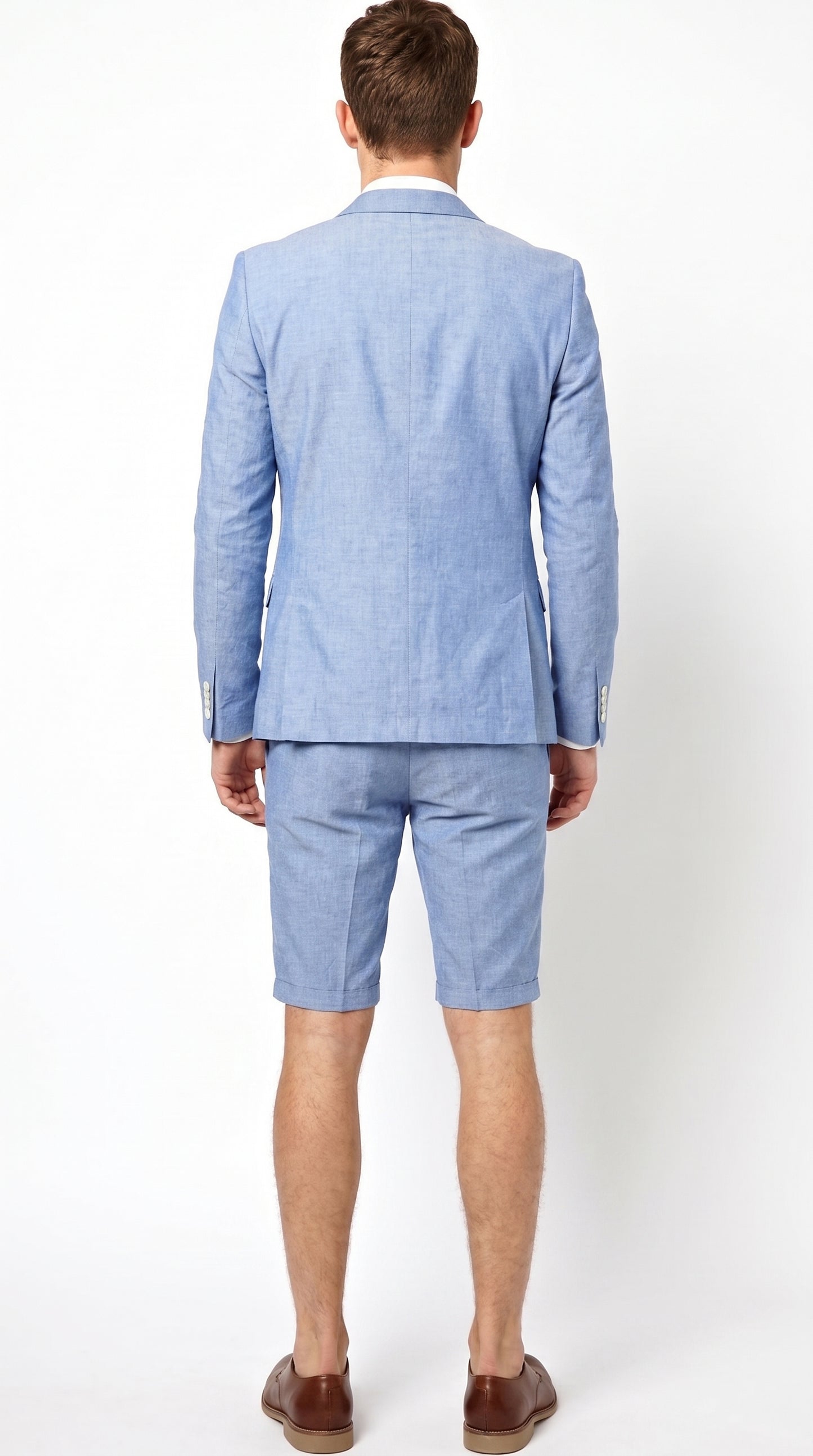 Men’s Light Blue Short Pants Suit Set, 2 Button Summer Wedding Prom Outfit